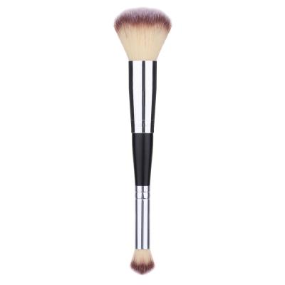 China Angular Blush Makeup Brush 2020 High Quality Silver Aluminum Handle Single Brush Double Sides Make Up Brush Set for sale