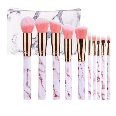 China Angular Blush Private Label 10pcs Cosmetic Brush Set Pink Brushes Professional Makeup Brushes With White Bag for sale