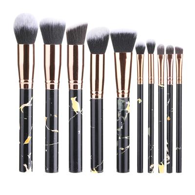 China Angular Blush Private Logo 10PCS Black Marble Synthetic Foundation Makeup Brush Professional for sale