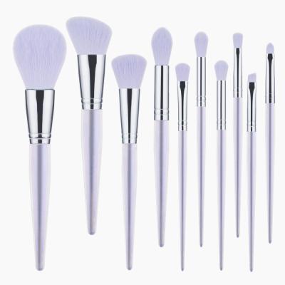 China Angular Blush Transparent Purple Soft Hair Logo Make Up Brush Luxury 10Pcs Private Makeup Brush Set for sale