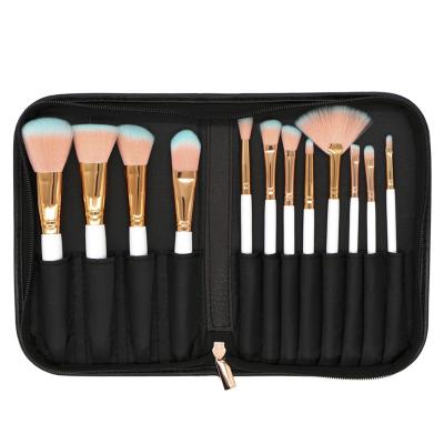 China Angular Blush Professional White Wooden Handle New 12pcs Soft Synthetic Hair Makeup Brush Set With Bag for sale