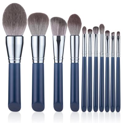 China Angular Blush Wholesale 11pcs Drak Brushes Blue Soft Hair Makeup Cosmetic Hair Make Up Brush Set Professional for sale