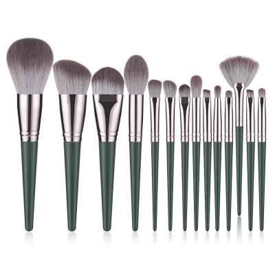 China Angular Blush LOW MOQ Customized 14pcs Factory Wholesale Makeup Tools Green Cosmetic Brush Makeup Brush Private Label From China for sale