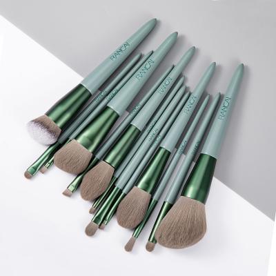 China Pure and fresh and green private label 13pcs makeup brushes wholesale beauty handle OEM makeup green brush set for sale