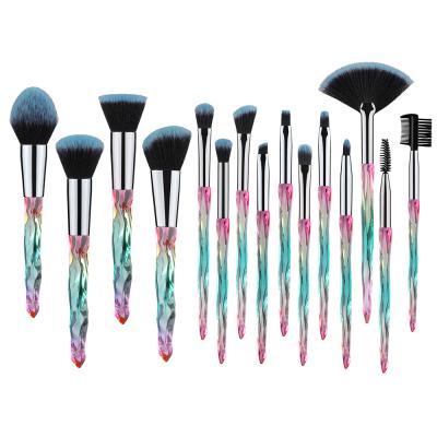 China Angular Blush Beauty Coscmetics 15Pcs Colored Tool Diamond Powder And Liquid Brush Coloring Soft Brush Professional Makeup for sale