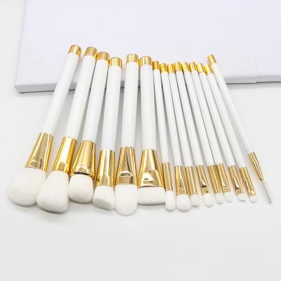 China Angular Blush 15Pcs Good Selling Brush Makeup White and Gold Eyebrow Concealer Brush Set Factory Price Solid Wood Makeup Brush for sale