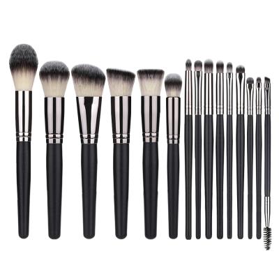 China Angular Blush LOW MOQ Customized 15pcs Hot Selling Professional Soft Hair Cosmetics Brushes Black Wooden Handle Facial Makeup Brush for sale