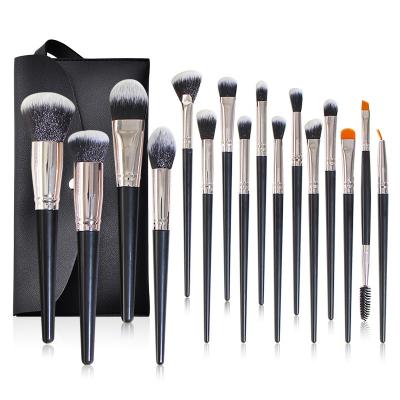 China Angular Blush Black Professional 16Pcs Beauty Cosmetic Brushes Machine Brush Makeup Wood Wholesale for sale