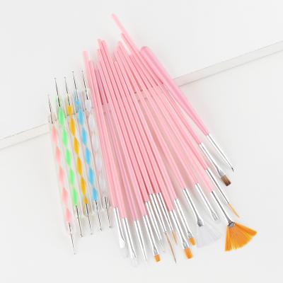 China Professional Wood and Plastic Painting Art Nail Brush Wholesale Acrylic Nail Brush Brush 20Pcs Handle Nail Beauty Fan for sale