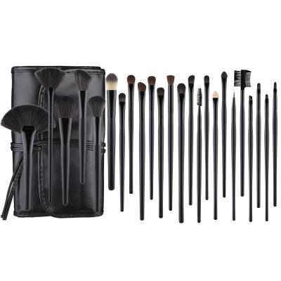 China Angular Blush Professional Makeup 24pcs Brush Black Wooden Handle Skin Brush Cosmetics Tool Private Label for sale