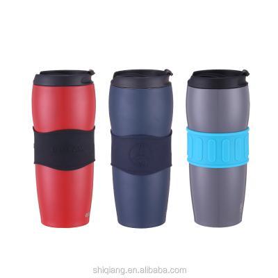 China Double Wall 12oz Sustainable Shape Stainless Steel Vacuum Thermo Mug With Silicone Sleeve for sale