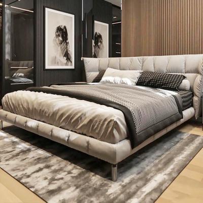 China Other Solid Wood Structure Upholstered Twin Luxury Genuine Leather Bedroom Furniture Set for sale