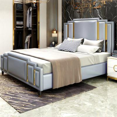 China Foldable Modern Luxury Bedroom Furniture Leather Storage King Size Bed Gold Set Wood Frame for sale