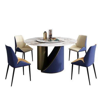 China Stainless Steel Round Metal Base Dinner Roun Center Sets Revolving Marble Top Dining Table for sale