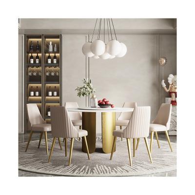 China Convertible dining table with rotating center and chairs around light luxury marble dining table for sale