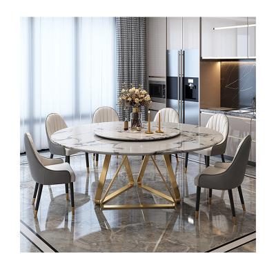 China Round marble dining table with rotating center and chairs around light luxury marble dining table for sale