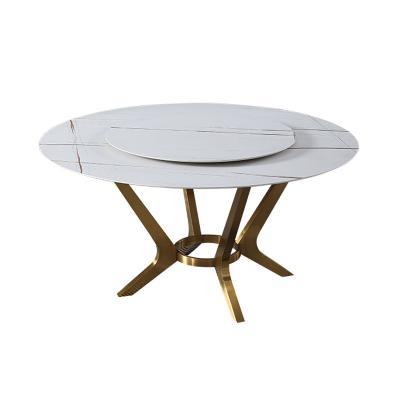 China Turntable Table Round Marble Dining Table Set With Turntable Stainless Steel Table Stand Light Luxury Dining Table for sale