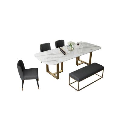 China Gold Stainless Steel Rectangle Luxury Modern Marble Dining Table (Other) Adjustable Dining Room Furniture for sale