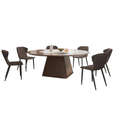 China Turntable Table Dining Table With 8 Chairs Large Simple Wood Furniture Solid Wood Base Dining Table for sale