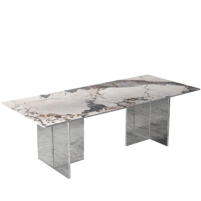 China Acrylic simple rectangular small apartment kitchen table transparent marble dining table for sale