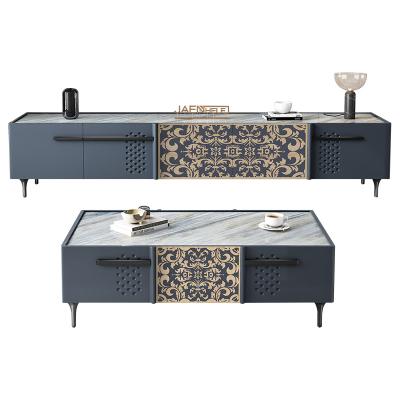 China Italian Blue Marble TV Stand Coffee Table Combination Villa Living Room Center Table Italian Blue Marble Set for sale