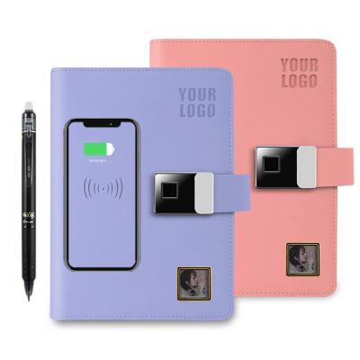 China Luxury Loose-leaf Agenda With Fingerprint Quickly Wired Digital Fingerprint Lock Wireless Refill Erasable Notebook for sale