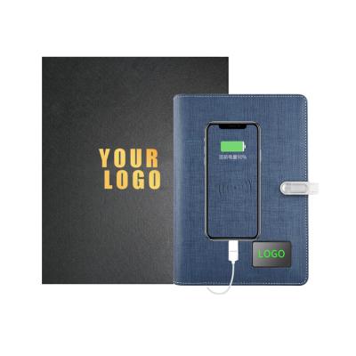 China PU Leather Factory Made Filling Advertising Notebook Loose-leaf Led Logo Personal Organizer Power Bank Wireless Notebook for sale