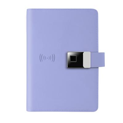 China USB Notebook With 16G USB Power Bank Diary Agenda 2021 Power Bank 8000mah Leather Notebook With Fingerperint Lock for sale