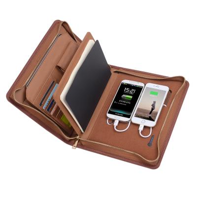 China Leather Color Padfolio 2020 Hardcover Zipper With Power Bank for sale