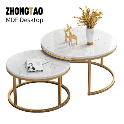 China Golen MDF Round Convertible Modern Marbling Tea Table Sofa Side Single Wrought Steel Coffee Table for sale