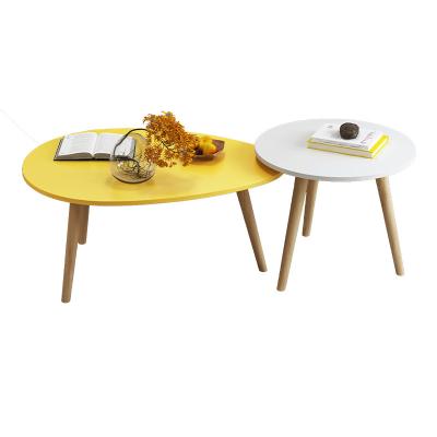 China Table Coffee Round Furniture Living Room Yellow Simple Two Size Coffee Table Extendable Side Hot Sale New Design for sale