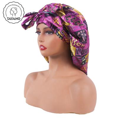 China Sleepwear Design Tie Sublimation Ankara Africa Print Private Label Tailored Edge Double Layer Wraps Hair Hoods for sale