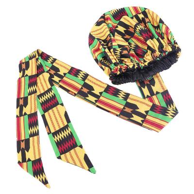 China MOQ Print Low Braid Comfortable African Women's Long Silk Satin Headband Women's Silk Hair Wraps Hoods With Ties for sale