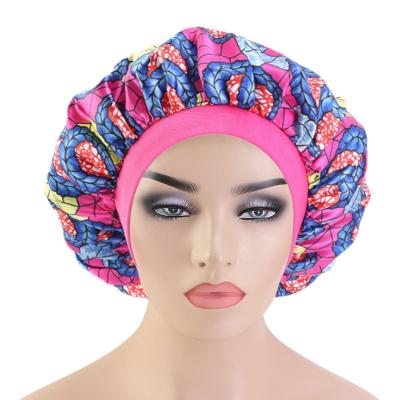 China 2021 New Style Cozy Comfortable African Print Custom Band And Elastic Lady Sleep Bonnet Lady Wide Brim Round Hood Designer for sale