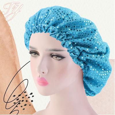 China Customized Comfortable Hot Selling Cozy Sequin Makeup Hair Double Layered Hoods With Drawstring Adjustable Hoods for sale