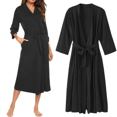 China Gray Breathable Minimalist Female Breathable Plain V-Neck Long Sleeve Pajamas Dress Solid Sleepwear High Waist Ladies Bathrobe Cardigan for sale