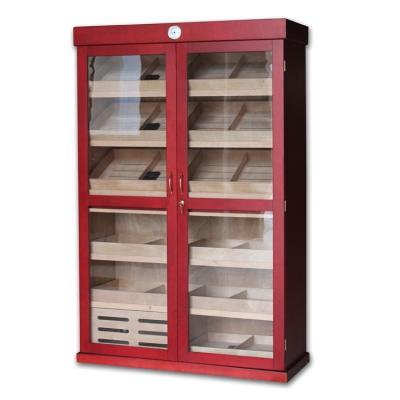 China Custom Wooden Glass Humidor Cabinet Double Door Cigar Shelves Electric Electronic Cigar Humidor for sale