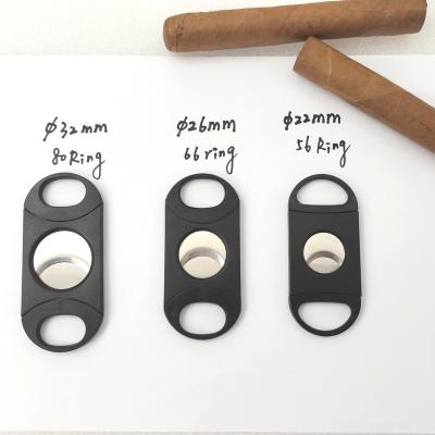 China Table Top Modern Plastic Black Logo Double Blade Guillotine Cigar Custom Cutter for sale