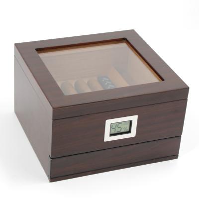 China Cigar Box Antique White Glass Top Auto Package Mahogany Cedar Wood Cigar Humidor Wholesale Modern Custom Made Wood Manufacturer for sale