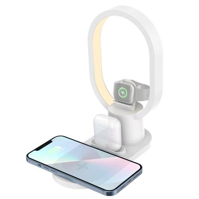 China Night Light Table Lamp 3 in 1 Desktop Charger Wireless Lamp Fast Charging Station 15w Qi Wireless Charger for Cell Phone Earphone Smart Watch for sale