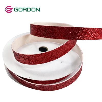 China Sustainable Wholesale Glitter Ribbon 1/2 Inch Shimmer Single Side Glitter Ribbon For Gift Box Decoration for sale