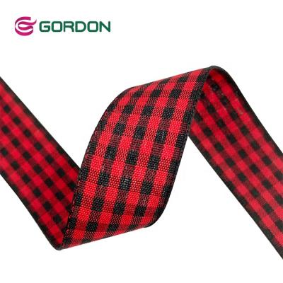 China Wholesale Viable Red and Back Plaid Cable Gingham Ribbon Plaid Checker Ribbon for Gift Wrapping Decoration for sale