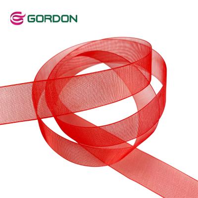 China Red Organza Ribbon 5/8 Inch 16mm Wide Red Organza Christmas Decoration Ribbon for sale