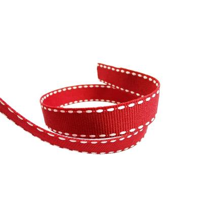 China Eco-friendly White 7/8 Inch Dot Edge Grosgrain Ribbon Gift Wrapping Ribbon For Decorating Christmas Ribbon for sale