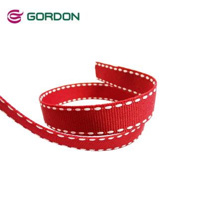 China Bright Color Stability Gordon Ribbons Wholesale Red with White Dot Grosgrain Ribbon 12mm for sale