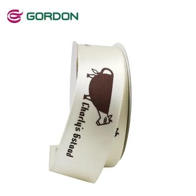 China 25mm Single Face Satin Ribbon Eco - Friendly With Custom Design 1 Color Screen Ink Printed for sale