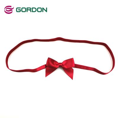 China Gloss pretied ribbon bow with elastic, pretied elastic ribbon bow, elastic satin ribbon wrapping bow for sale