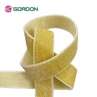 China Gordon Ribbons Decorative Gold Christmas Glitter Elastic Ribbon for sale