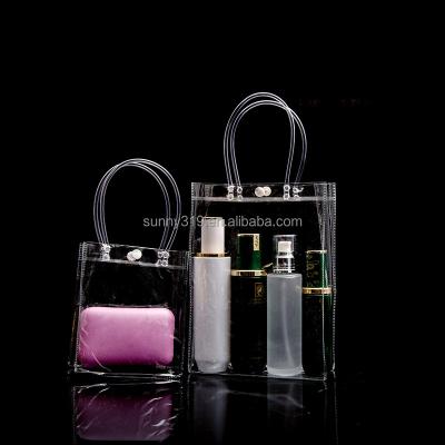 China Shock Resistance Custom Transparent Bag Clear Pvc Bag For Gift And Promotional With Handle And Button for sale