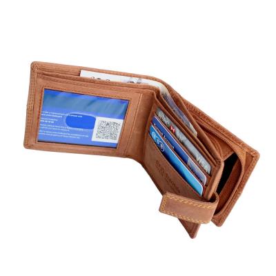 China Hot Sale Daily RFID Blocking Custom Leather Coin Bifold Wallet Men Snap Button Wallet for sale